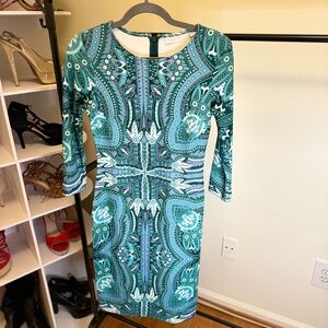 New York & Company Teal and White Long Sleeve Dress